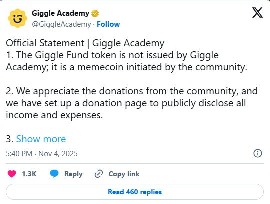 Giggle Academy 是否与 $GIGGLE 代币有关联？
